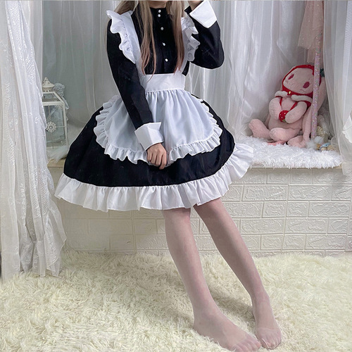 New black and white Japanese gothic lolita style dress lolita housekeeper maid outfit COS anime role play