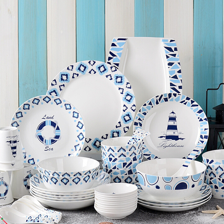 Bone China Dishes suit Nordic Simple Creative Mediterranean Tableware Ceramic Dishes and Dishes Combination Household 2/4 Person Korean Style Bone China Dishes suit Nordic Simple Creative Mediterranean Tableware Ceramic Dishes and Dishes Combination Household 2/4 Person Korean Style