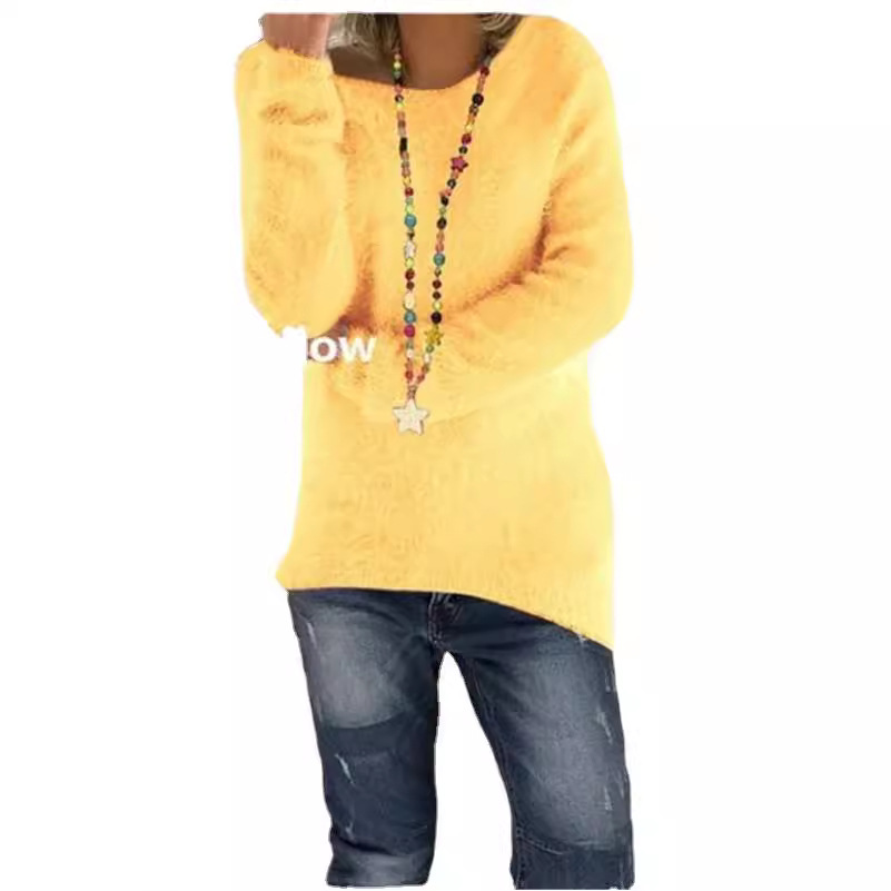 Pull surdimensionné à manches longues pour femme – Pull doux et chaud de couleur unie (noir/vert/rouge/jaune, S-5XL)_voghion.com