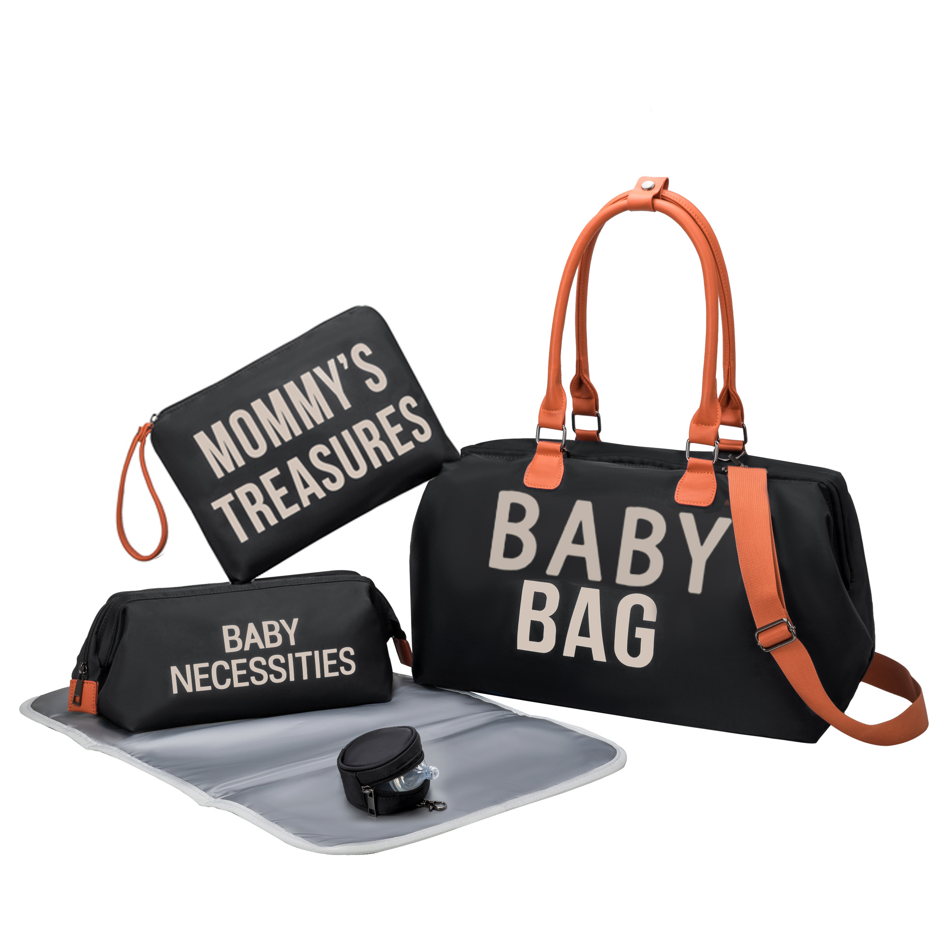 블랙 베이비백 + 작은 가방 3개 + 기저귀 패드