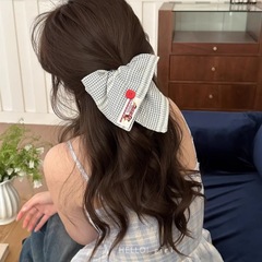 レトロ衝突色系格子ボタン角巾髪輪女性高級感洋風ファッション髪飾り韓系団子の頭紐