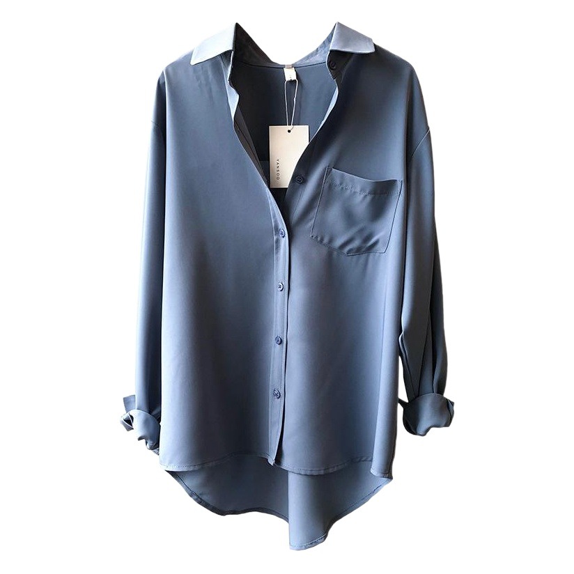 Yan doble camisa para mujer 2024 primavera nuevo coreano elegante color sólido simple elegante camisa de manga larga solapa para mujer 0895