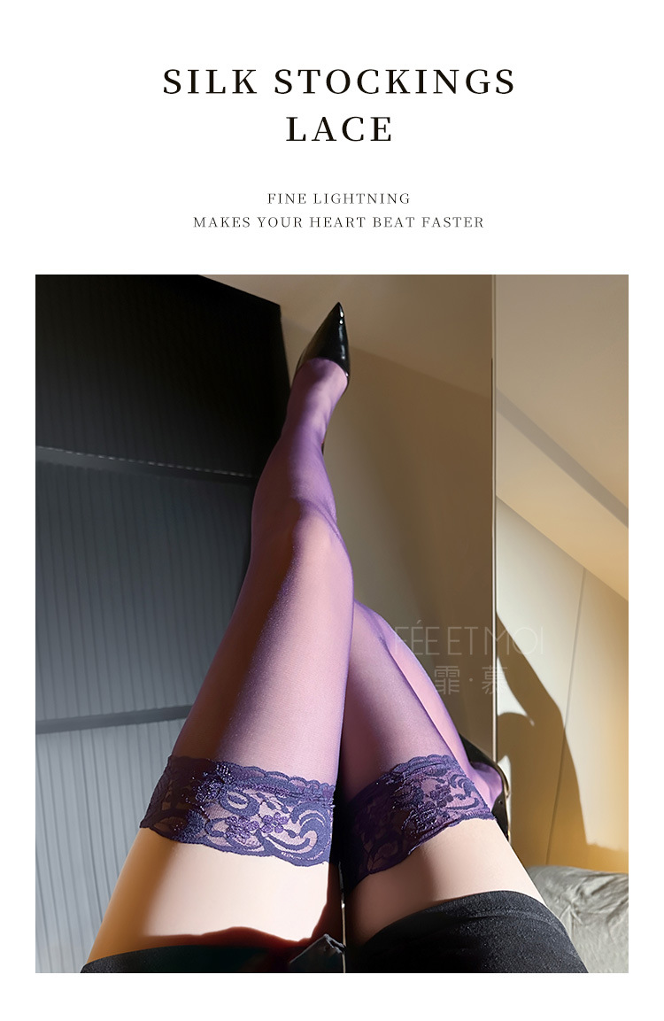 Faimu Women’s Lace Core-Spun Silk Stockings with Suspender, Wine Red, One Size — detail image 18