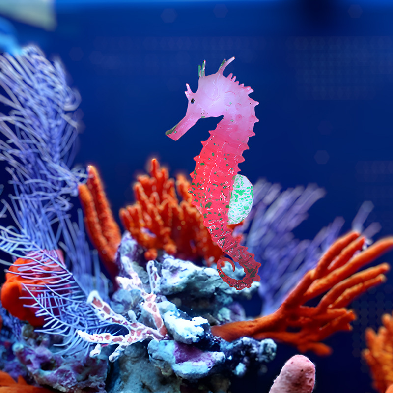 Decoración de Paisajismo para Acuarios Famosa en Internet, Caballito de Mar de Silicona Luminoso Simulado, Fluorescente y Colorido para Acuarios con Ventosa