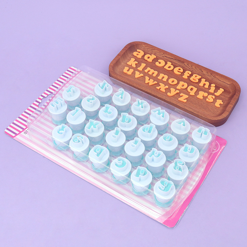 26 letras y minúsculas galletas primavera molde de impresión simulación de molde de flip molde de corte herramientas de horneado