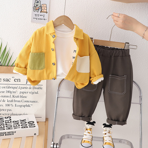 Children's clothing wholesale  children's suits boys autumn lapel shirt workwear long-sleeved cardigan casual jacket