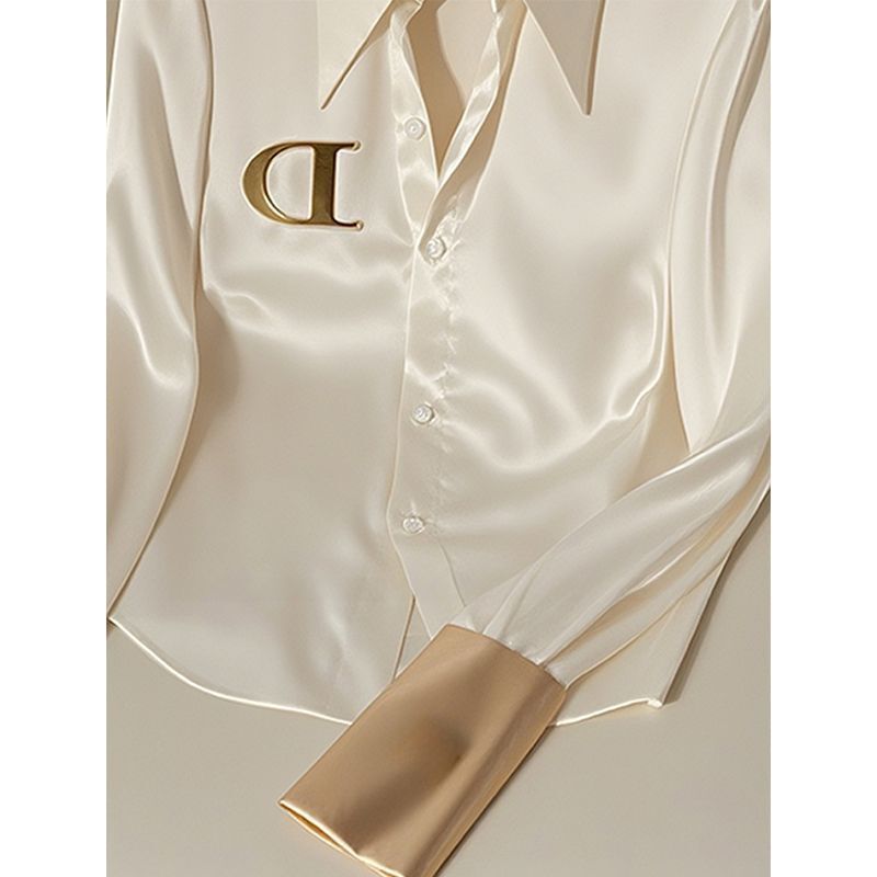 French-style light luxury white acetate satin shirt for women, unique and chic design, suitable for spring and autumn, high-end and stylish top
