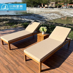 Outdoor Solid Wood Lounge Chair Waterproof and Sunproof Hotel B&B Villa Beach Balcony Bed Outdoor Leisure Pool Lounge Chair