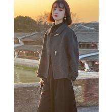 双面羊绒大衣女2024秋冬新款娃娃领气质短款羊毛呢外套小个子灰色