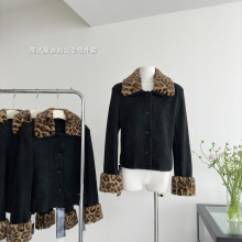Ranwear du家 ran家古着商店 小众豹纹毛领设计感单排扣厚短外套