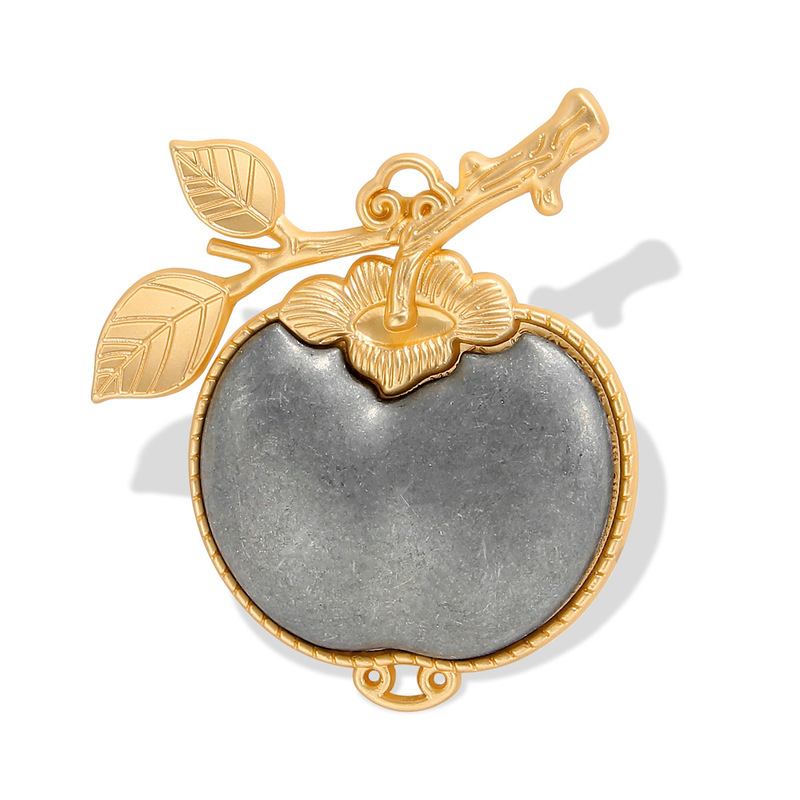 New Style Song Brocade Leaf and Persimmon Double-Sided Brooch Pendant with Cover, Groove, Leather Patch, and High-Quality Embellishment
