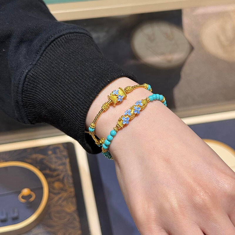 Artificial turquoise blue and white bracelet new Chinese style gold transfer bead bracelet light luxury exquisite new niche jewelry