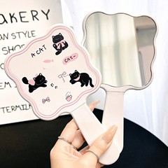 蝶結びの子猫の取っ手の鏡は櫛の高級な便利な化粧鏡の少女の心の小さい鏡を持って化粧鏡を持ちます。