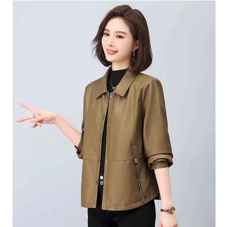 2024 New Middle-aged Mother Leather Jacket Women's Autumn Fashion Elegant Lapel Middle-aged Casual Puleather Jacket