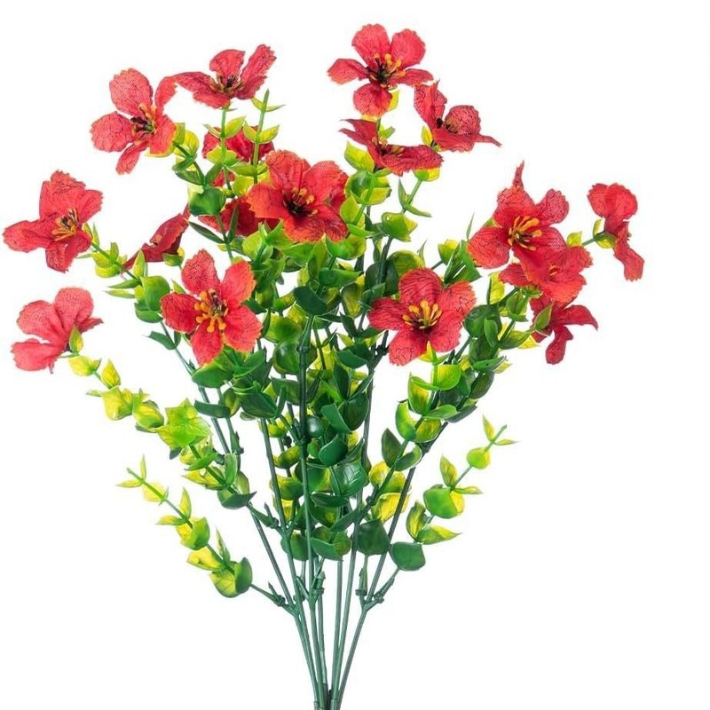 国境を越えた人気の7フォークバイオレットユーカリ造花、模擬花、緑の植物、束の装飾造花、在庫あり|undefined