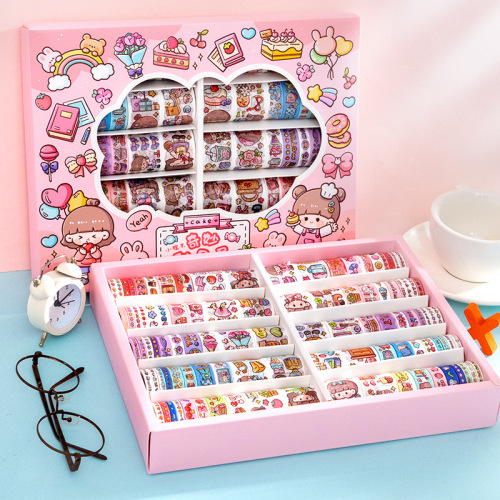 100 rolls of tape, hand ledger tape, full set of gift box, colorful Japanese paper film, high-looking and cute cartoon ledger tape