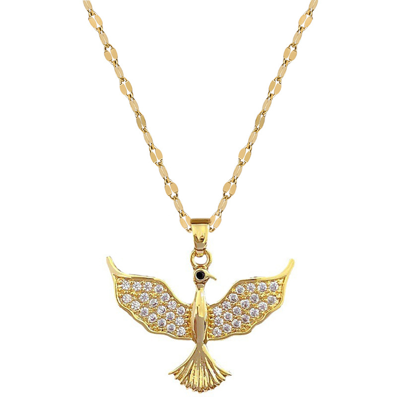 Colar de pássaro voador com diamantes em aço de titânio_voghion.com