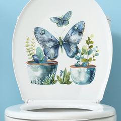 梵汐fun-m107彩繪蝴蝶綠植盆栽馬桶貼浴室衛生間美化牆貼紙批發