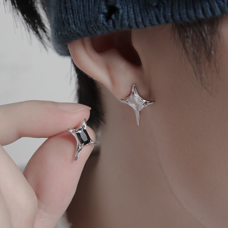 Sterling Silver Earrings Men's High-end Retro Devil's Eye Men's Earrings European and American Style Handsome Personality Single Trendy Men's Accessories