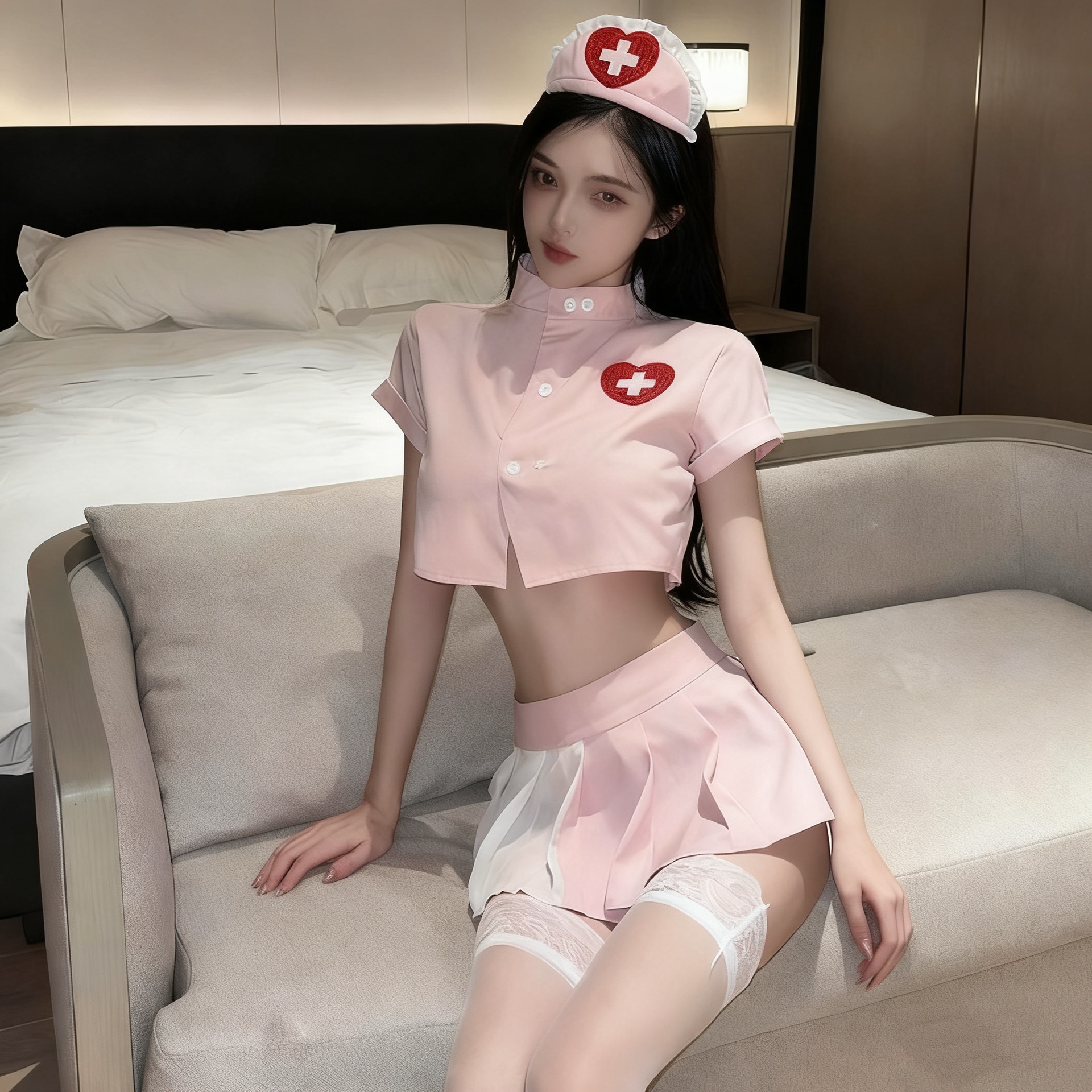 Manbashe Sexy Lingerie Sexy See-Through Short Top Love Uniform Role-Playing Nurse Uniform Temptation Suit