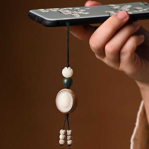 Original Seed Bodhi Carving Lotus Car Keychain Pendant Guanyin Maitreya Buddha Head Keychain Phone Chain Unisex Accessories