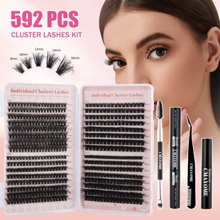 Mixed Cluster Eyelash Kit, Multi-Size False Lashes with Tweezers & Glue Options