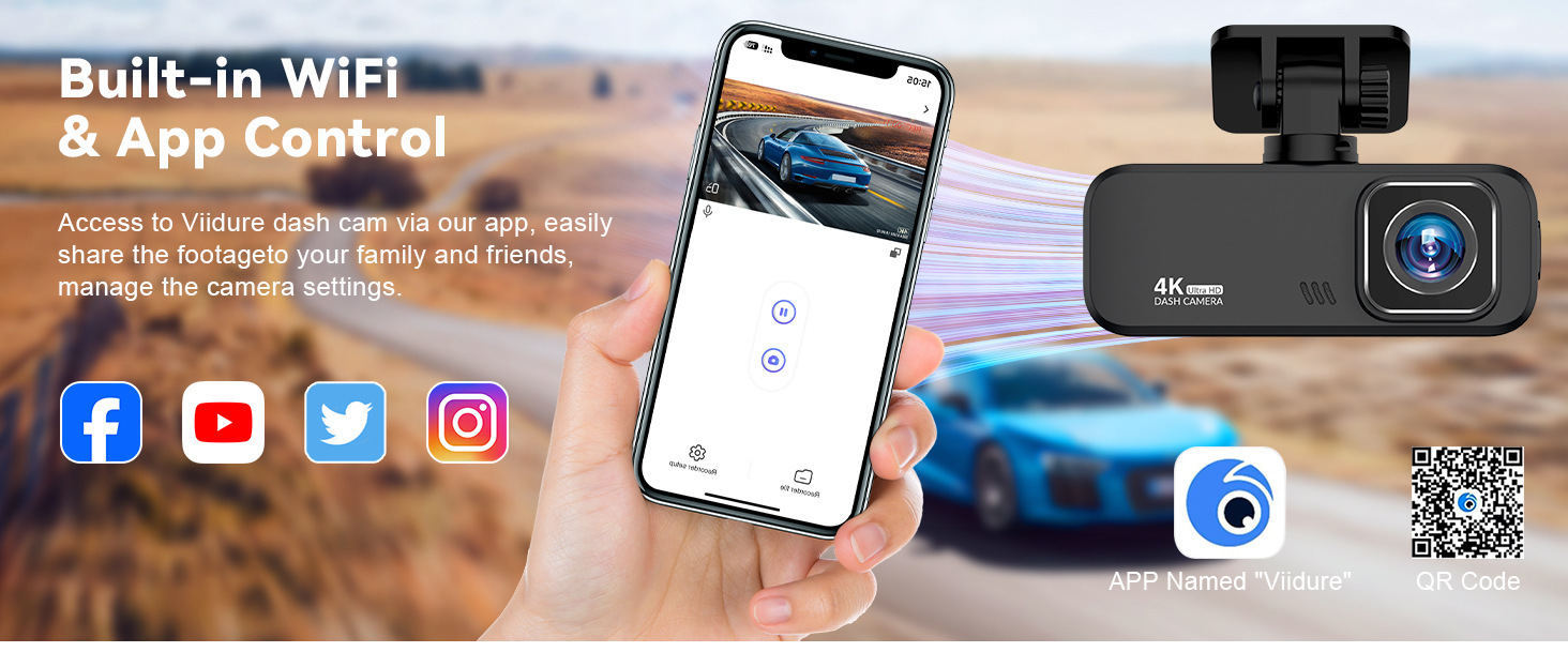 4K Dash Cam WIFI Front and Rear Dual Recording Night Vision