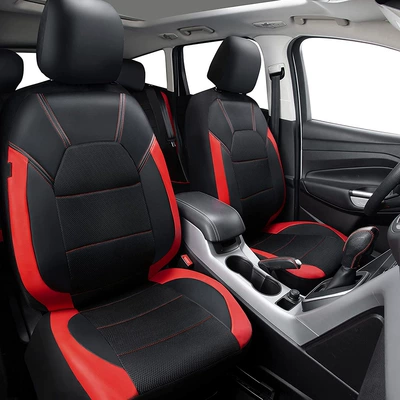 Cross-border foreign trade car seat cover bracket sandwich stitching leather pu leather 068 leather exported to Europe, America and the Middle East (Universal seat cover) - red-flank-nine-piece-set