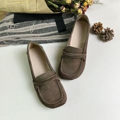 小衆のデザイン感のレトロな砂の皮の靴の女性の牛の筋の柔らかい底の豆の靴は快適です。
