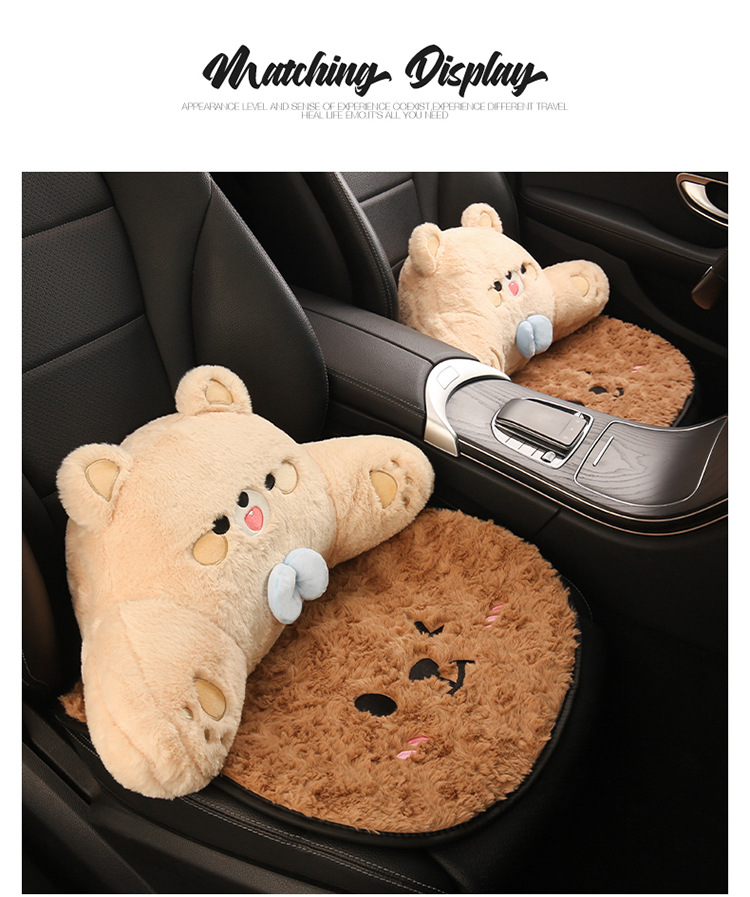 Winter Plush Cartoon Car Seat Cushion for Car Use to Keep Warm and Cold, Special Seat Cushion with Cute Little Waist, Non-Slip and Free of Binding