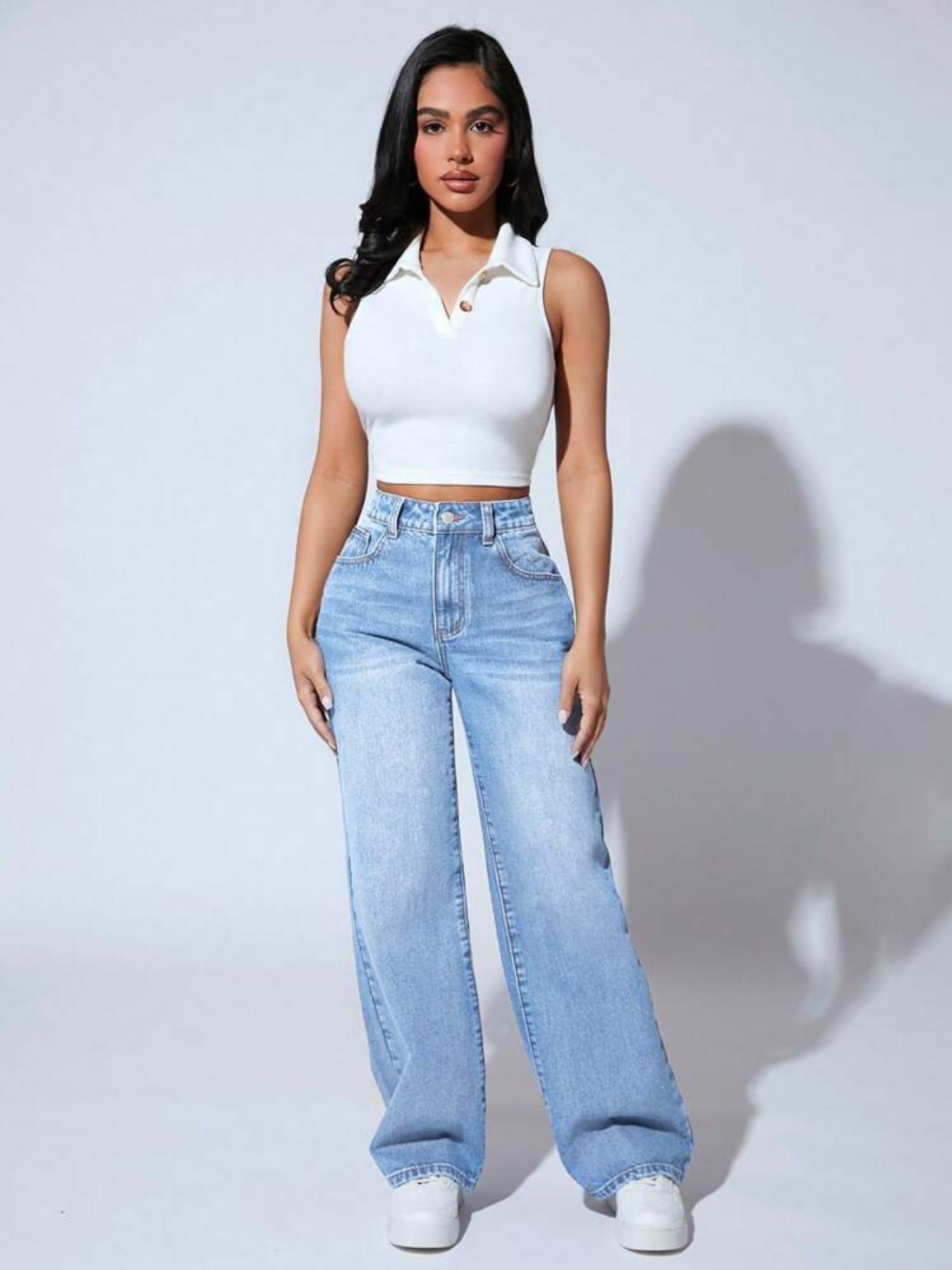 Women's Stretch Waist Straight Leg Denim Jeans - Comfortable Casual High-Rise Trousers For Everyday Wear_mkmklike.com