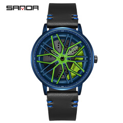 The Three-Da New Trendy Fashion Cool Wheel Strap Men's Waterproof Quartz Watch