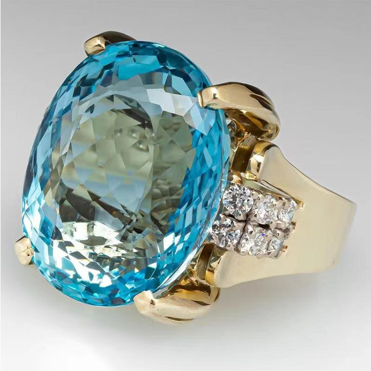 Aquamarine Inlaid Crystal Proposal Ring Cross-border Simple Niche High-end Sense Ring Wholesale First Jewelry