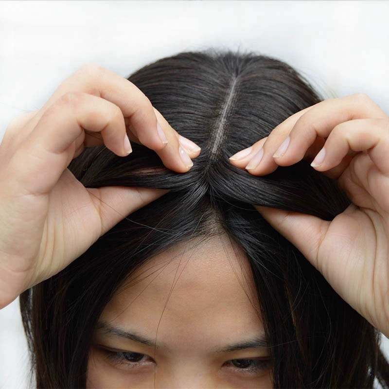 Damenperücke Nr. 3 # Ultradünnes, atmungsaktives Echthaar-Topper zur Abdeckung grauer Haare, voluminöser Pony._voghion.com