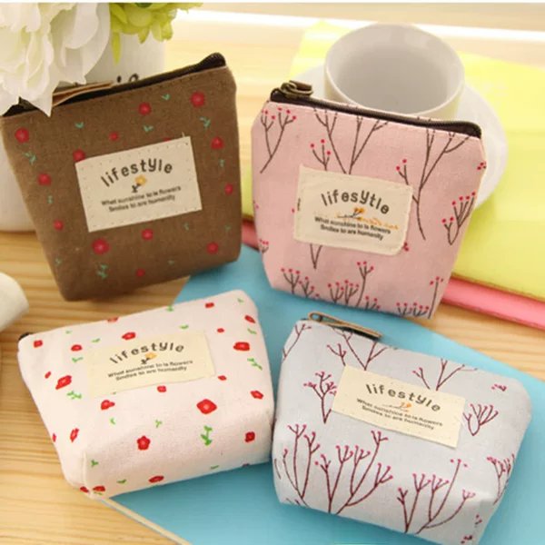 Japanese and Korean Small Fresh Floral Coin Purse Pastoral Style Mini Cartoon Canvas Bag Portable Key Bag Coin Bag