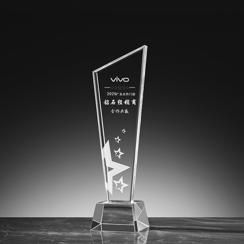 Trofeo de cristal de grabación reunión anual de competición de premios medallas de metal de madera sólida colorido trofeo de cristal impreso