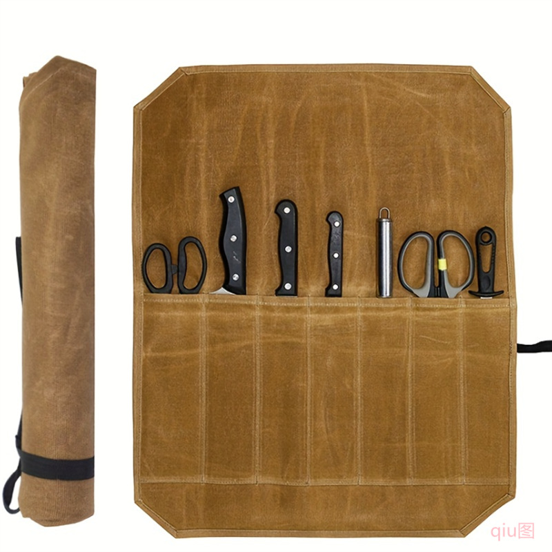 折叠卷式加蜡帆布刀袋 厨房菜刀户外露营水果刀厨师刀收纳卷包