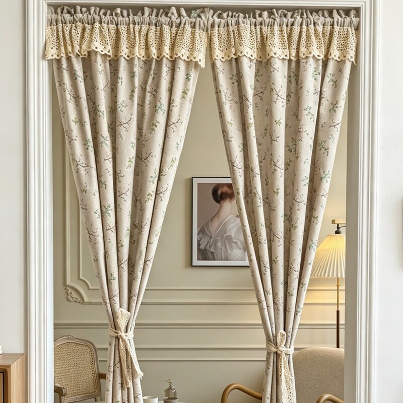 Half Curtain Partition Curtain in Cotton and Linen, American Country Style, No-Drill Door Curtain, Fabric for Bedroom Privacy, and Kitchen Half Curtain Partition Curtain in Cotton and Linen, American Country Style, No-Drill Door Curtain, Fabric for Bedroom Privacy, and Kitchen