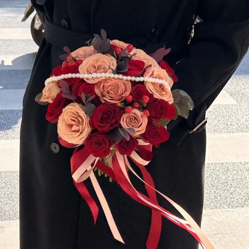 仿真花球玫瑰新娘结婚当天感领证新婚礼物订婚出嫁手捧花|undefined