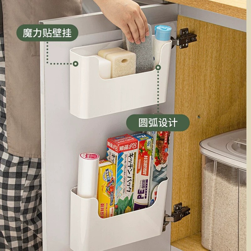 Kitchen cabinet door and refrigerator side cling film storage rack, no-drill storage rack, storage box for inside cabinet doors