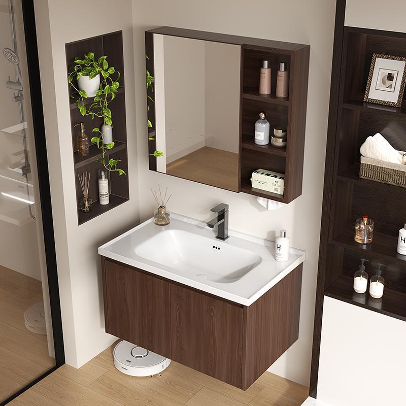 Abeja de collar de madera de nuez gabinete de baño combinación de madera cerámica inodoro todo en uno lavabo lavabo gabinete lavabo