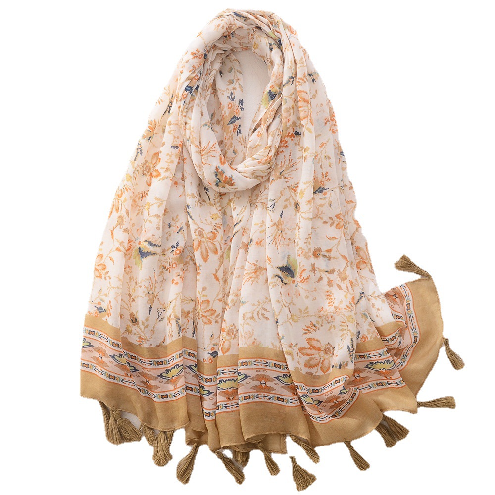 Moda retro étnica planta flor bufanda de las mujeres primavera y verano fino algodón y lino sensación bufanda Comercio exterior Exportación protector solar toalla