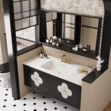 Французский в стиле ретро, шкаф для ванной комнаты, расписанная фарфоровое интегрированное бассейн, украшение оболочки, дубовая панель с четырьмя листьями, шкаф для ванной комнаты