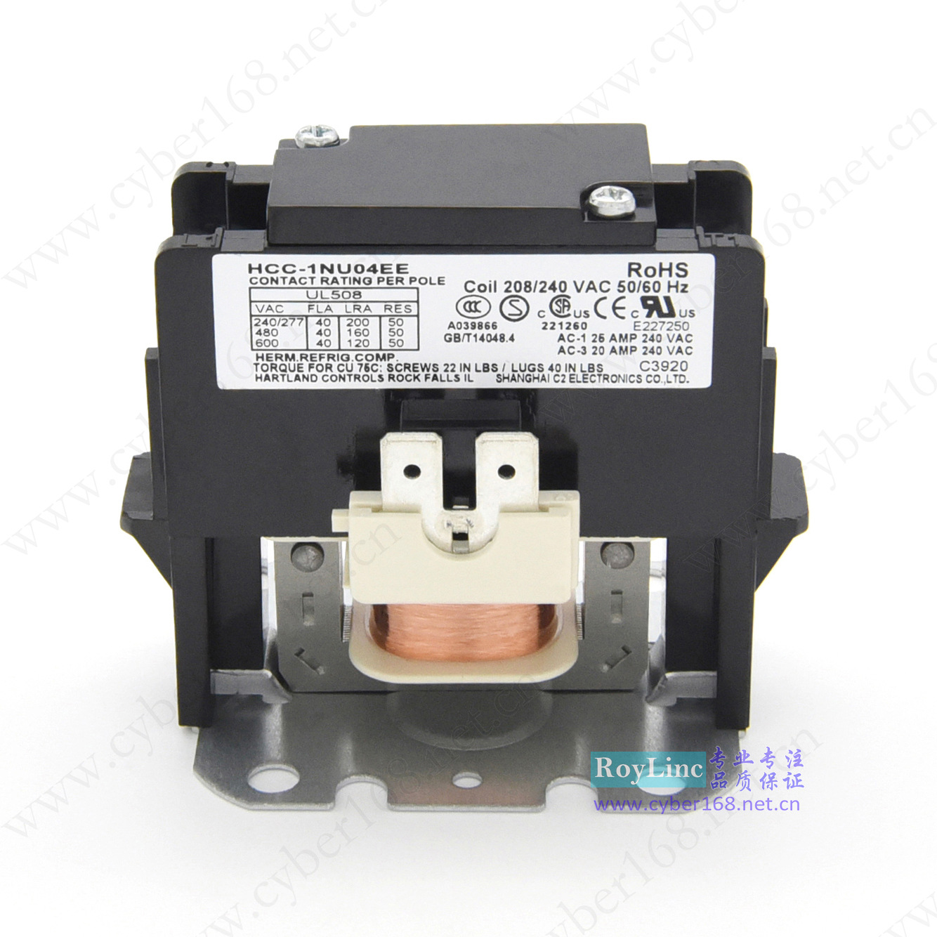208V-240V 40A HCC-1NU04EE 空气能热泵热水器单相一极交流接触器