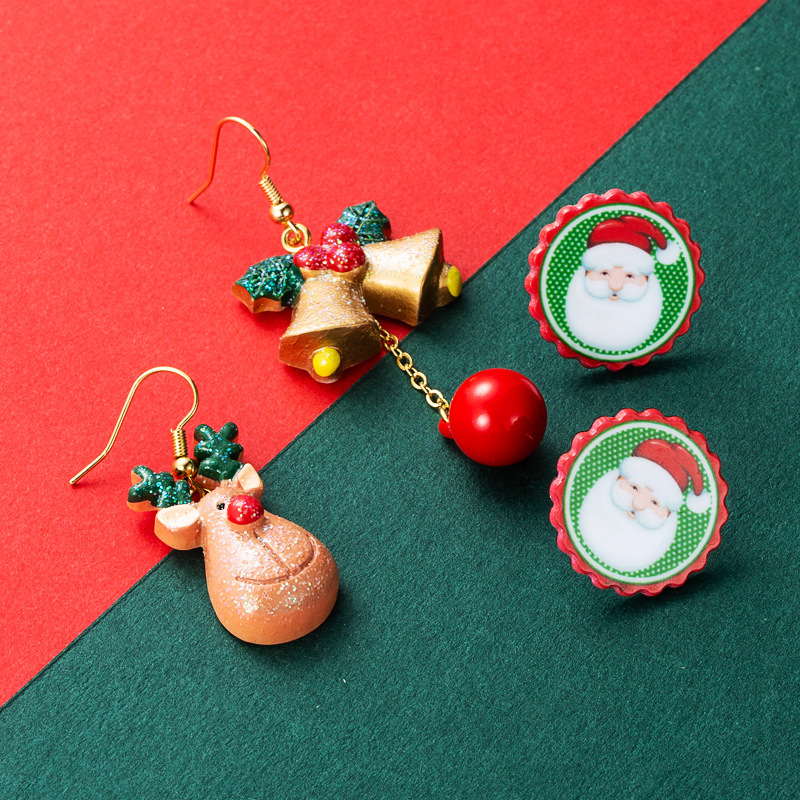 2021 Fashion All-match Christmas Elk Bell Asymmetric Earrings European And American Trend Earrings Christmas display picture 2