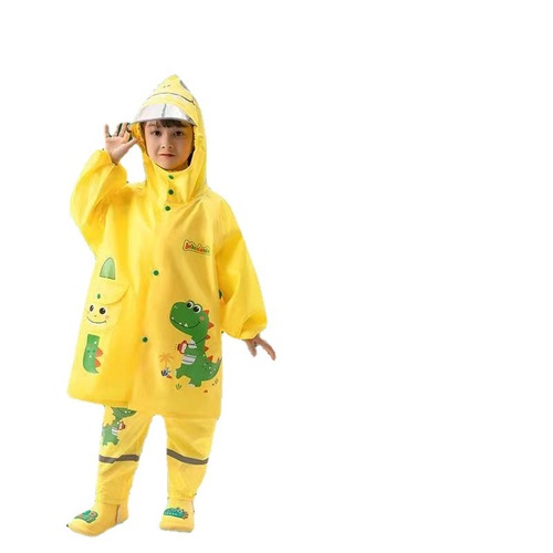 Children's Raincoat Backpack Position for Kindergarten, Primary School, Separate Set, Oxford Cloth, Small Dinosaur Raincoat with Reflective Design