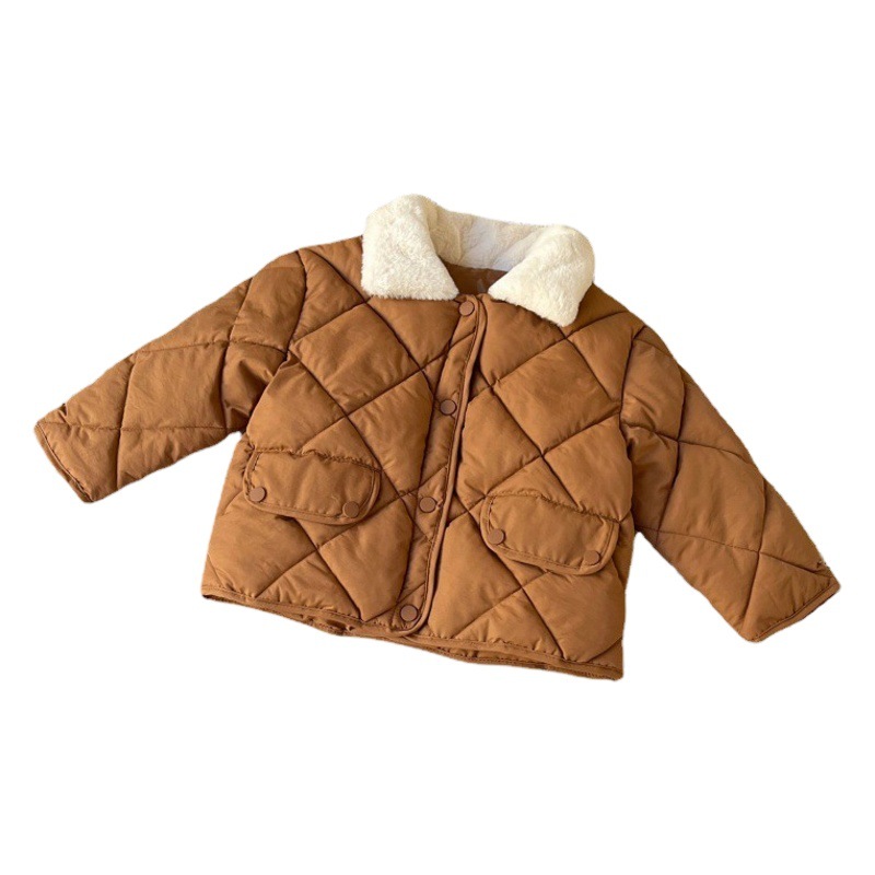 Amazon ropa para niños nuevo estilo coreano abrigo acolchado de algodón de diamantes para niños otoño e invierno abrigo de cuello de piel de moda para bebés abrigo acolchado de algodón para hombres y mujeres