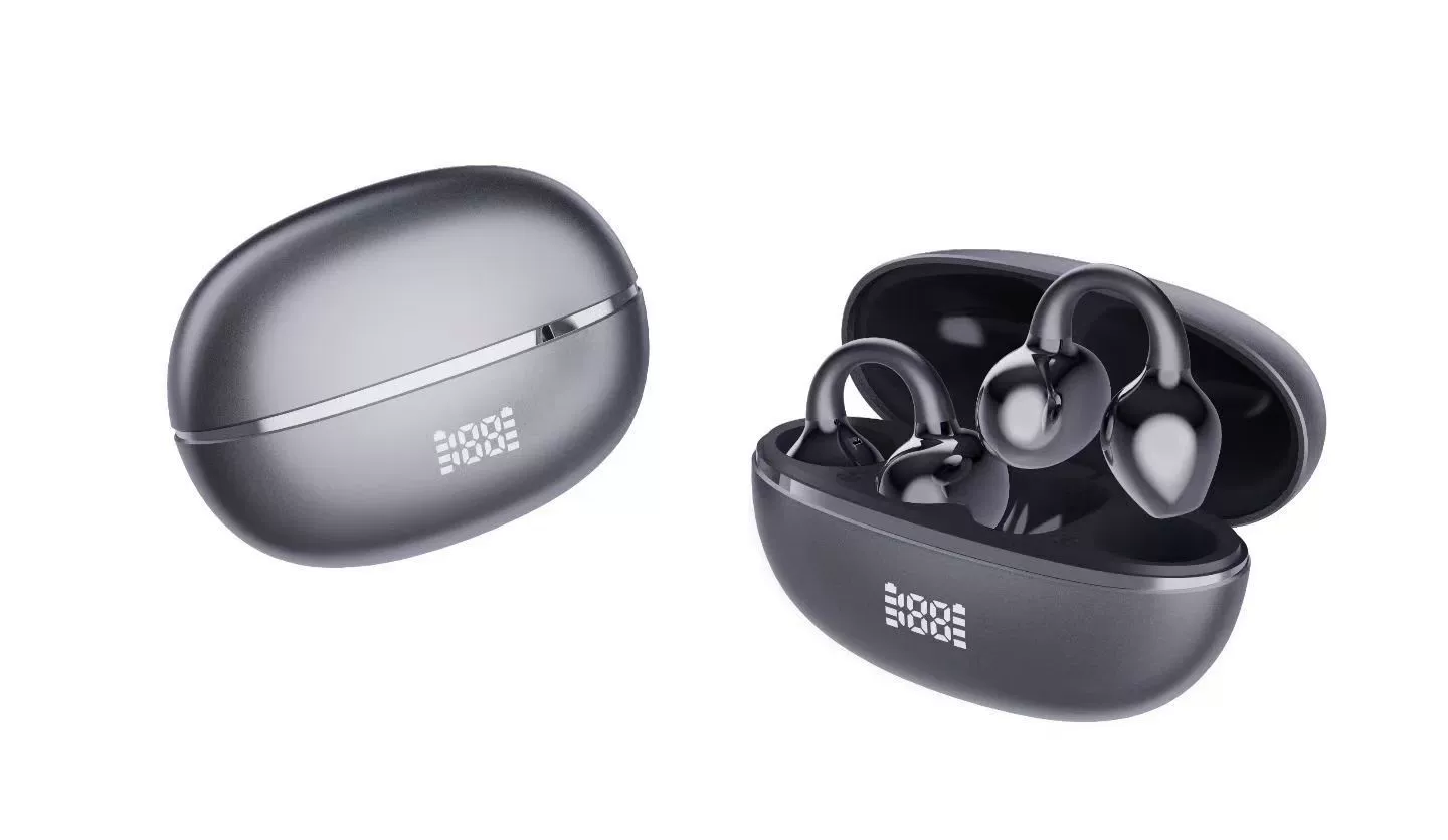 Bone‑conduction ear‑clip Bluetooth headset, noise reduction, low latency, decorative earring option