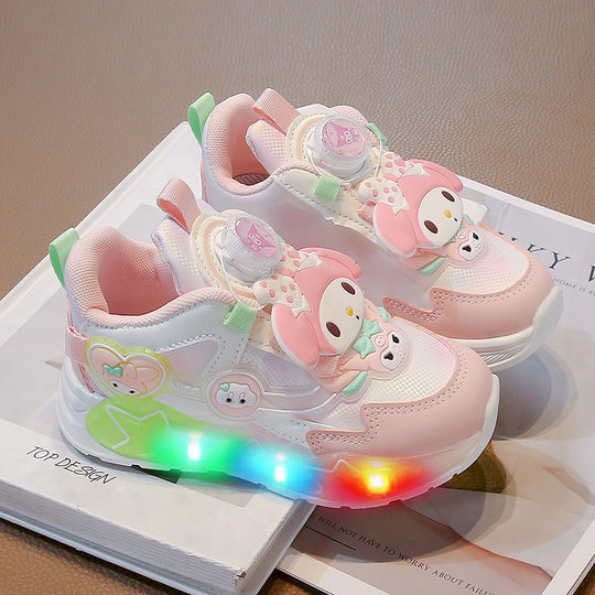 Girls' Kuromi Light Shoes Thick Sole Leather 2025 Spring New Button Shoes Non-slip Casual Shoes Running Shoes Trendy