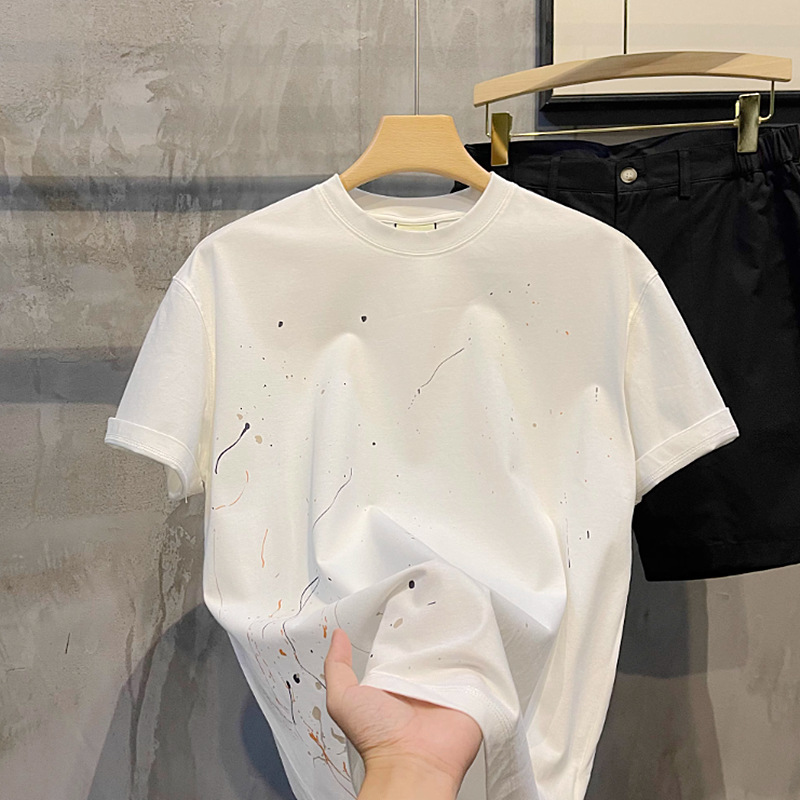 Men's Clothing Men's Heavyweight Short Sleeve T-Shirt Loose Fit Style Splatter Print Summer For Formal & Casual For Women_viptrois.com